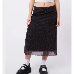 MINGA LONDON | Cherry Cola Mesh Cherry Print Midi Skirt | Medium